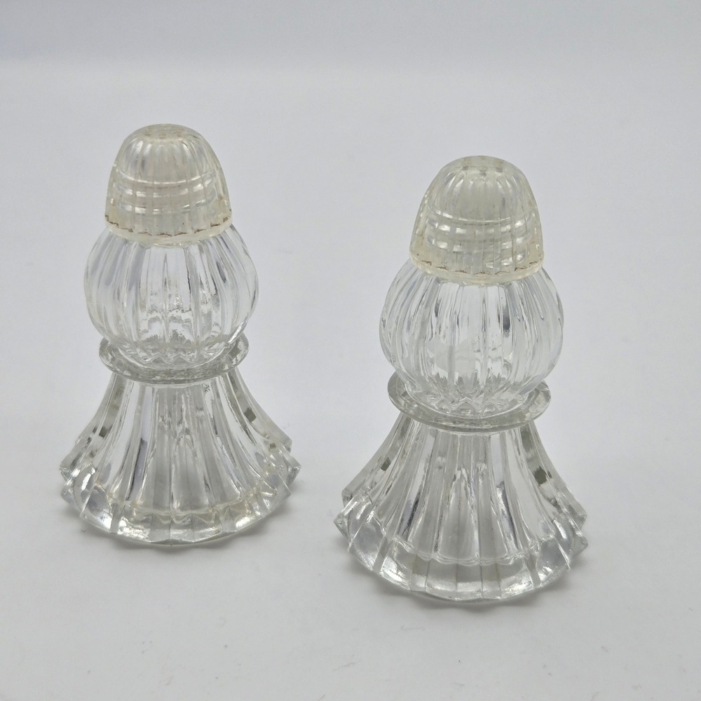 Vintage Irice‎ NY Glass Salt Pepper Shakers Art Deco Clear Vanity Set